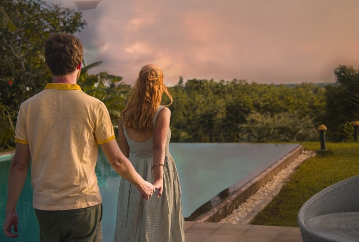 Romantic couple by the pool