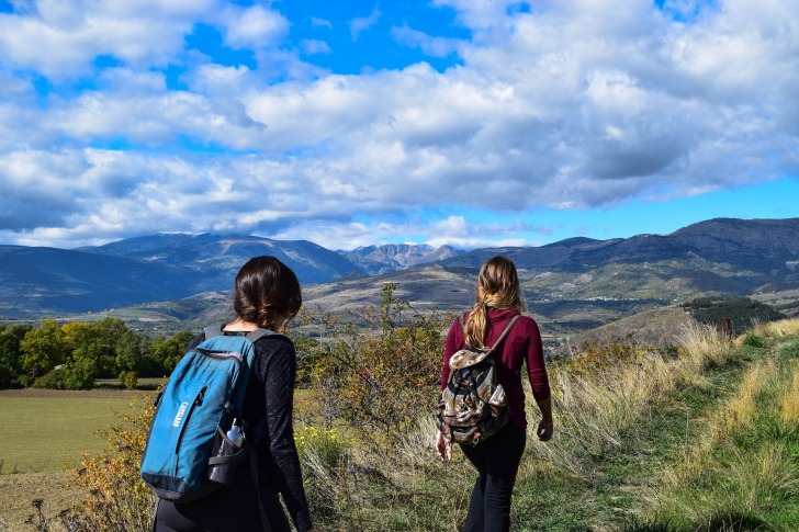 Backpackers hiking in the nature