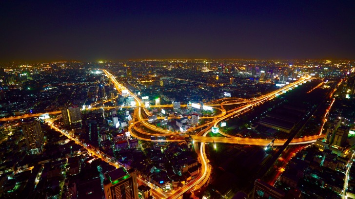 View to the city at night