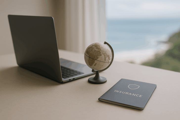 Laptop and passport travel concept image