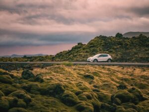 White Mazda CX-5 driving in Iceland