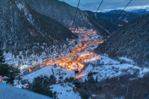 Arinsal Cityscape of Arinsal, La Massana, Andorra in winter