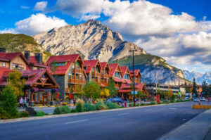Banff Street view of the famous Banff Avenue in Banff, Canada