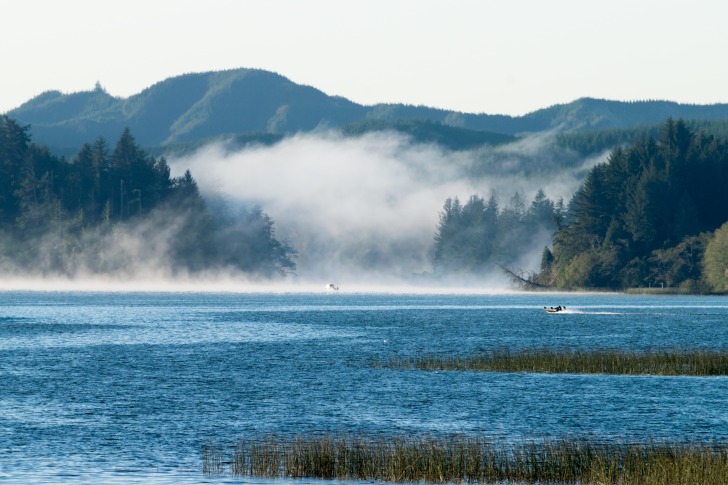 Mountain lake fog