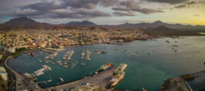 Spectacular Sunset Over Mindelo: A Panoramic Aerial View