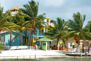 Caye Caulker Pastel buildings on the beach
