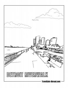 Detroit Riverwalk: This scenic walkway along the Detroit River offers beautiful views of the city's skyline, public art installations, parks, and access to attractions like Hart Plaza and the Renaissance Center.
