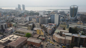 Douala Aerial view of the cityscape of douala, cameroon, showcasing modern buildings and waterfront