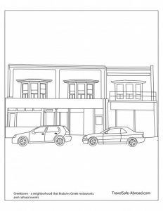 Greektown - a neighborhood that features Greek restaurants and cultural events