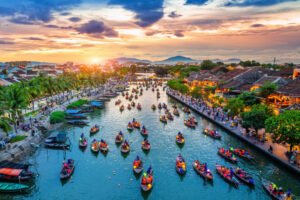 Hoi An Aerial view of Hoi An ancient town at twilight, Vietnam.