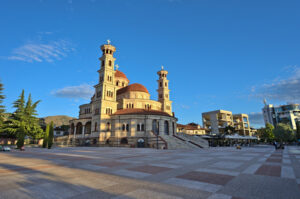 Korce The Resurrection of Christ Cathedral of Korca and the square without people