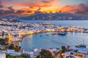 Mykonos Embrace the warm hues of sunset in Mykonos Town Chora