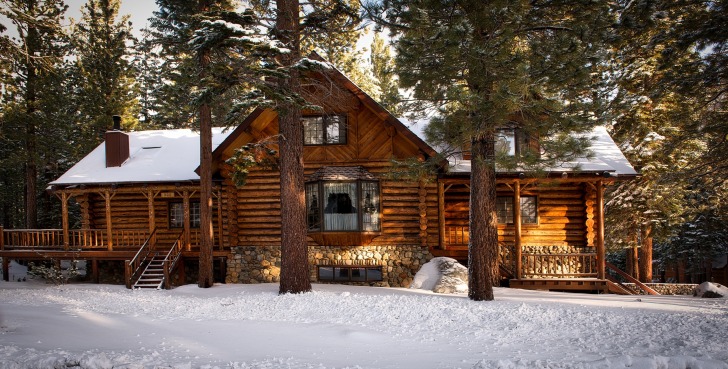 Wooden cabin in the snow