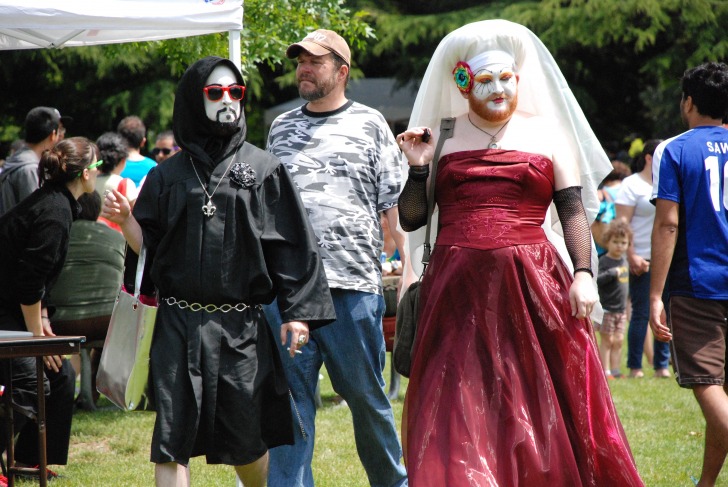 Men wearing carnival costumes