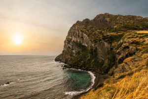 Seongsan Ilchulbong, aka Sunrise Peak, on eastern Jeju Island, Seogwipo, South Korea at dusk