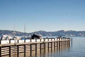 Tahoe City Tahoe City, 28 January 2023. Marina covered in snow on a blue sky