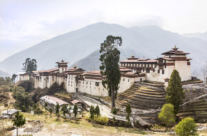 Trongsa The beautiful dzong of Trongsa, Bhutan. Dzongs are fortress like buildings that house a monastery and administration offices.