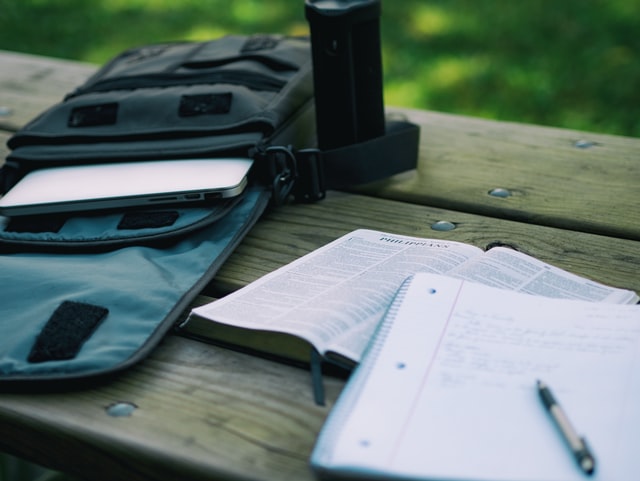 Books and a rucksack