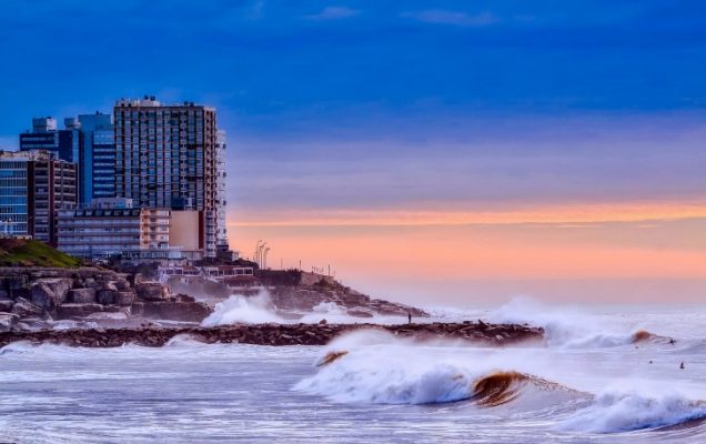 Waves hitting the shore