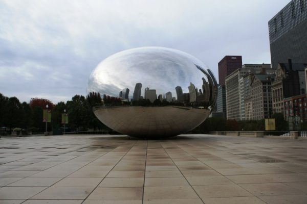 A reflection of the city in a sphere