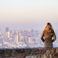 Blonde looking at San Francisco view