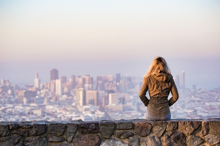 Blonde looking at San Francisco view