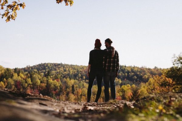 A couple looking at hills