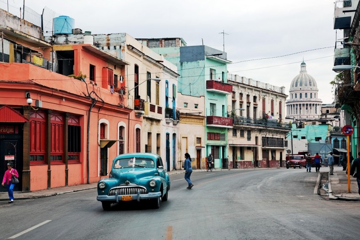 Blue car in the Havana street