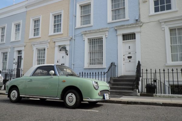 A light green car