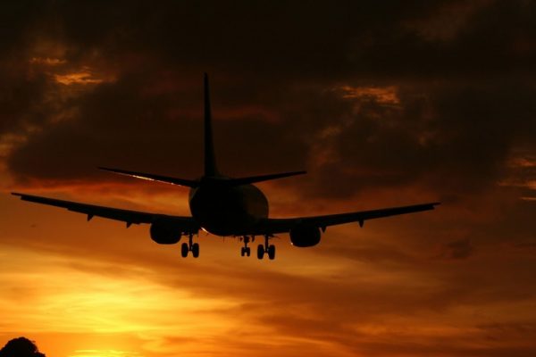 A plane among clouds