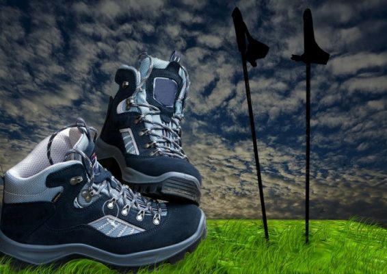Trekking shoes and poles
