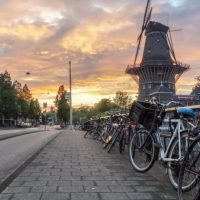 Amsterdam bicycles and windmill