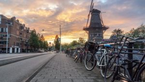 Amsterdam bicycles and windmill