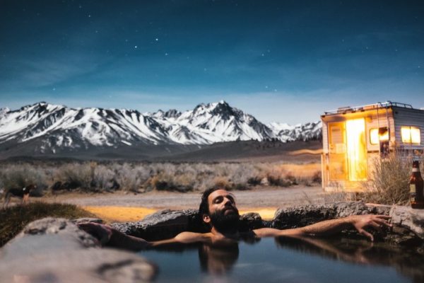 A man in a hot spring