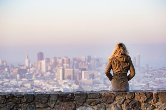 Woman looking at the city