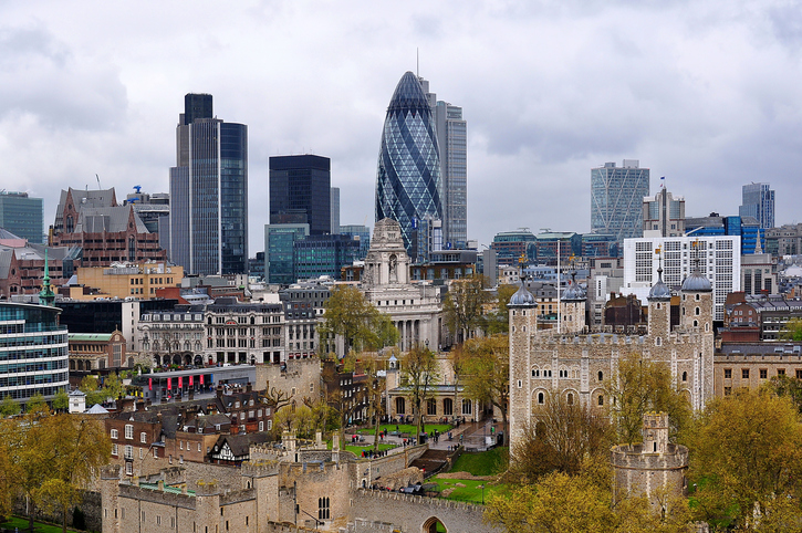View over St. Paul's Cathedral and the City, London, UK