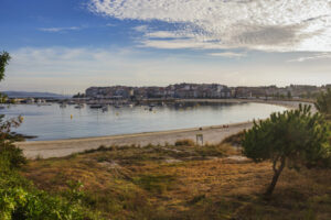 Portonovo touristic and fishing village and Baltar beach in Sanxenxo town