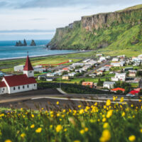Beautiful town of Vik i Myrdal in Iceland in summer. The village of Vik is the southernmost village in Iceland on the ring road around 180 km southeast of Reykjavík.