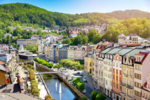 Karlovy Vary aerial view to karlovy vary city czech republic