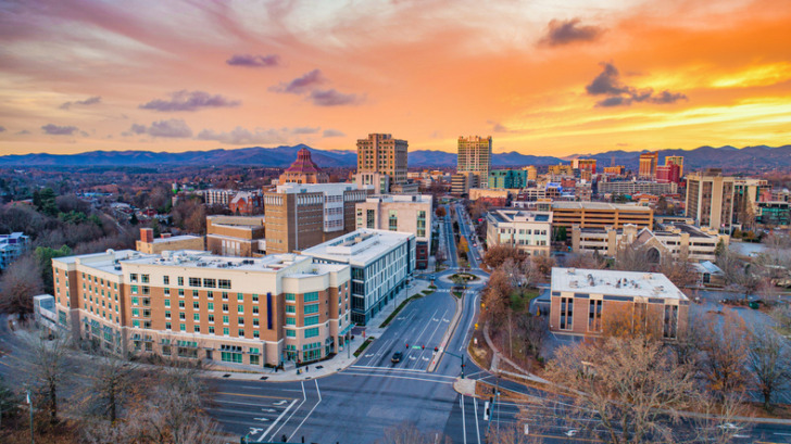 Asheville, North Carolina, USA Drone Skyline Aerial