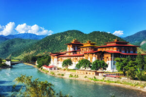 Punakha Dzong - Bhutan. Magnificent view of Punakha Dzong Fortress known as the Queen of Dzongs
