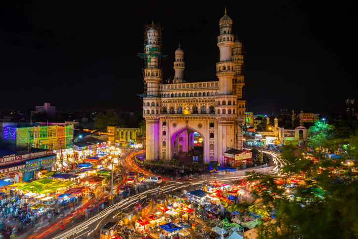 High Wide Angle View of Charminar in the Night