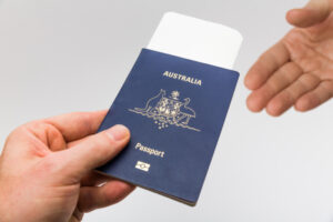 Handing over passport at border control