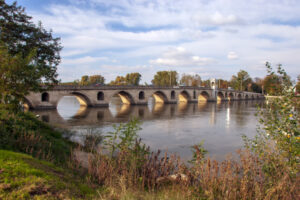 Edirne Meric River and the bridge in Edirne, Turkey