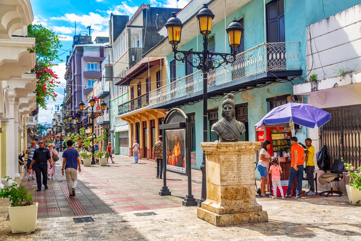 Statue of Bartholomew Columbus on Calle el Conde street in the colonial city center of Santo Domingo, Dominican Republic