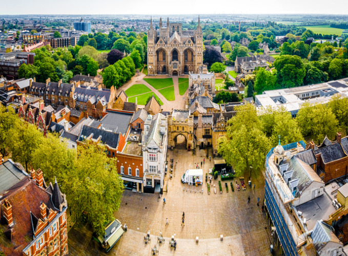 Aerial view of Peterborough Cathedral, also known as Saint Peter's Cathedral, in the United Kingdom