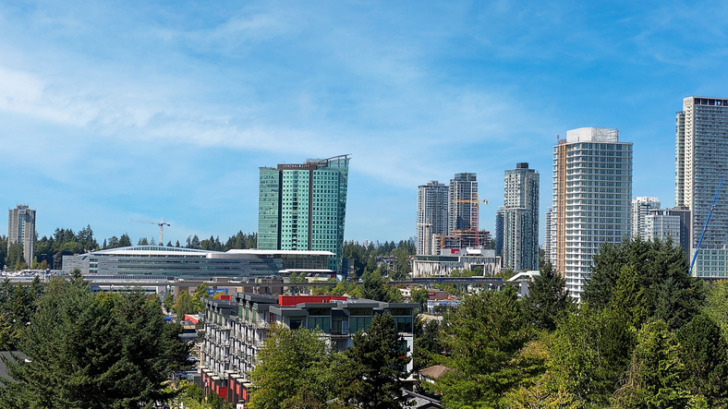 City view cityscape Surrey British Columbia blue sky summer