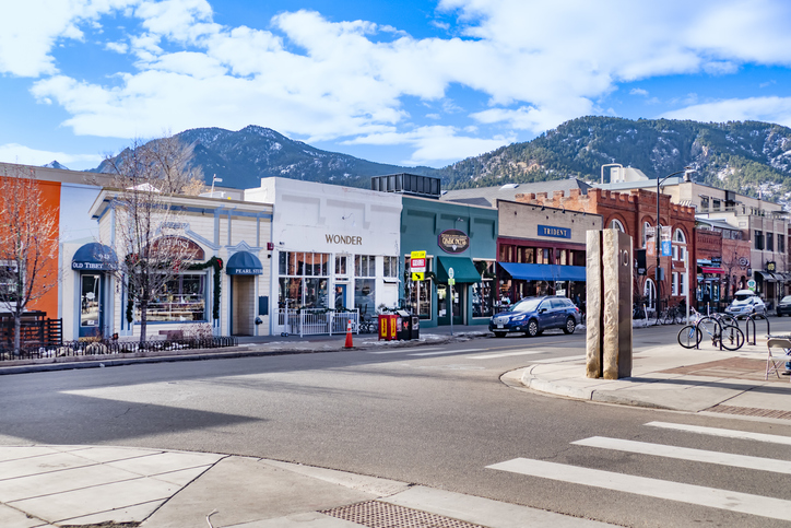 Downtown Boulder, Colorado, in the Rocky Mountains