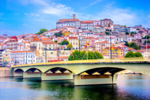 View of cityscape of old town of Coimbra, Portugal