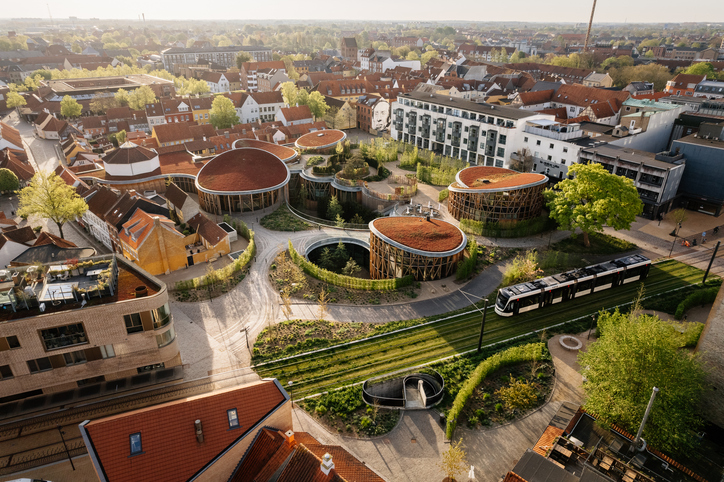 Aerial drone view of Odense city